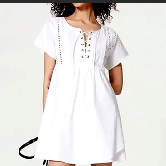 Marissa Webb Dresses & Skirts - Marissa Webb Collective Beautiful White Lace Up Neckline Openwork Trim Dress SZ0